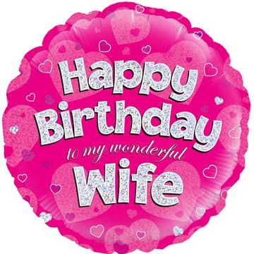 Oaktree 18inch Happy Birthday Wife Holographic - Foil Balloons